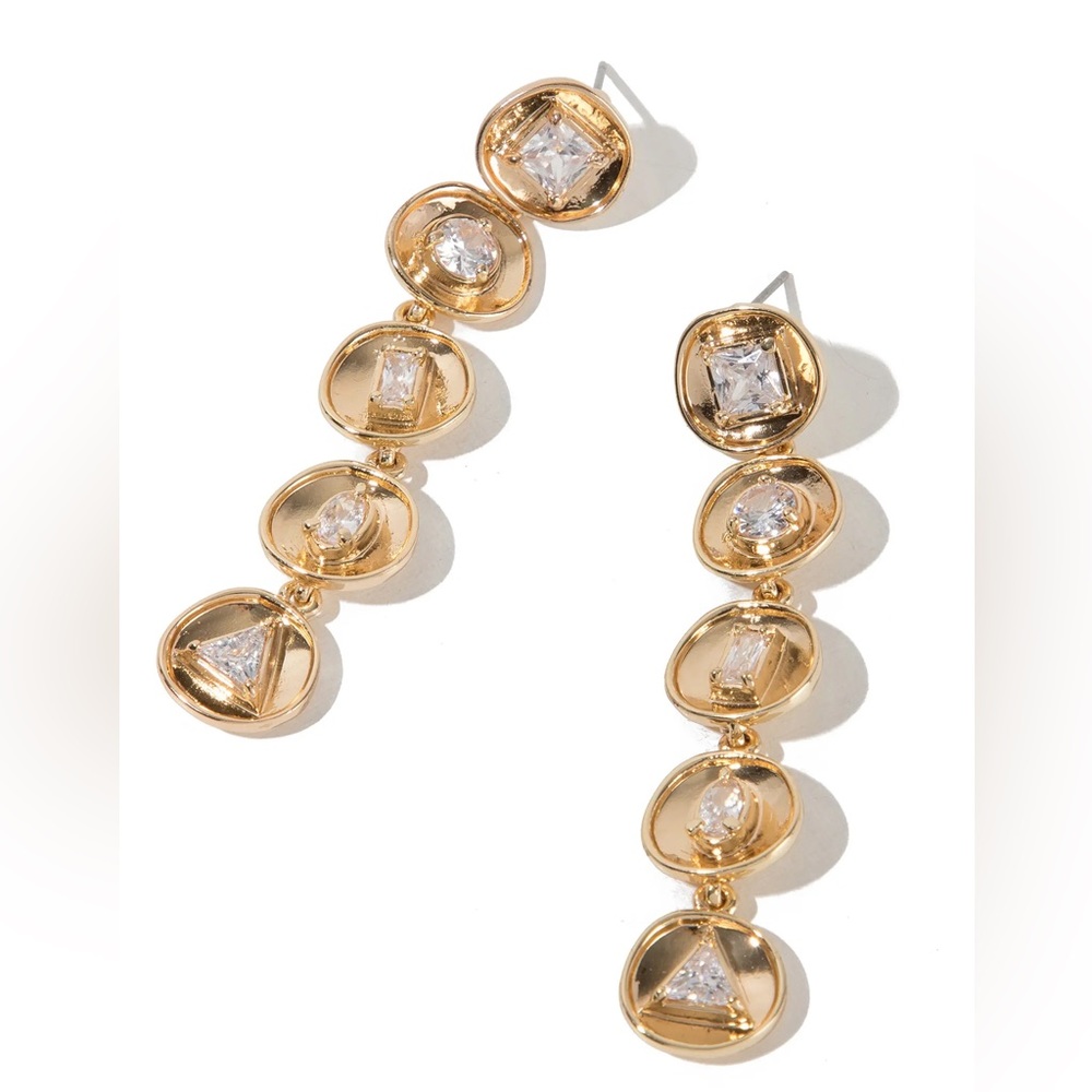 NWOT SAACHI Gold-Tone Divine Crystal Charm Dangle statement Earrings